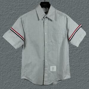 Men's Grey Striped Short Sleeve Shirt Thom Browne
